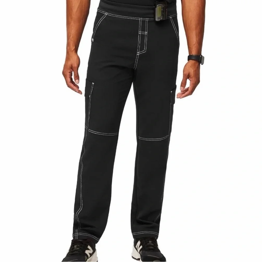 Figs Axim Cargo Utility Scrub Pants for Men Classic Fit Straight Leg Black XL